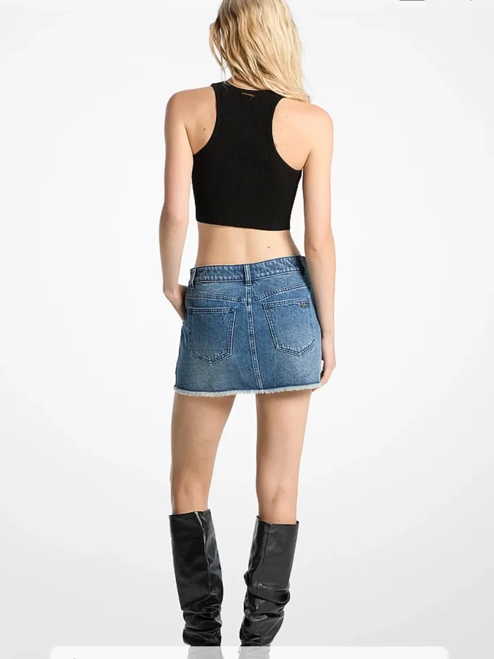 Michael Kors Frayed Denim Mini Skirt in Blue